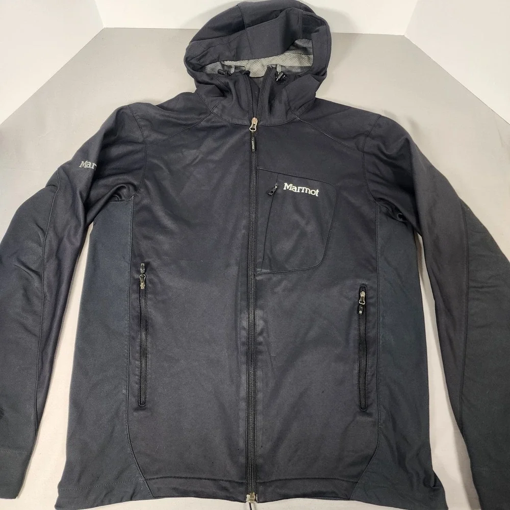 Marmot Gore Windstopper Hooded Softshell Jacket Mens Medium Black Full Zip